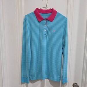 Vineyard Vines Polo Long Sleeve 🐋 - Medium Pink & Blue